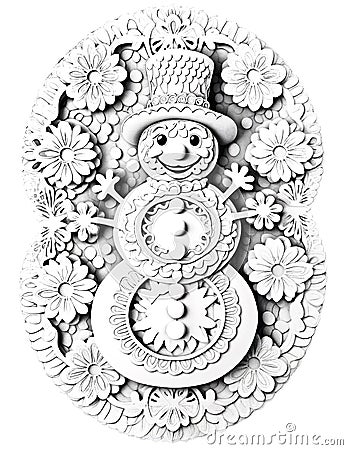 Frosty Snowman Mandala Coloring Page Stock Photo